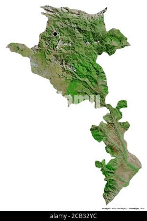 Shape of Kalbajar-Lachin, region of Azerbaijan, with its capital isolated on white background. Satellite imagery. 3D rendering Stock Photo