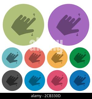 Left handed pinch open gesture darker flat icons on color round background Stock Vector
