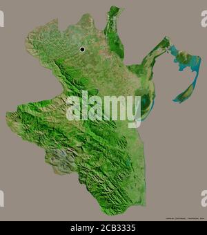 Shape of Lankaran, region of Azerbaijan, with its capital isolated on a solid color background. Satellite imagery. 3D rendering Stock Photo