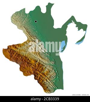 Shape of Lankaran, region of Azerbaijan, with its capital isolated on white background. Topographic relief map. 3D rendering Stock Photo