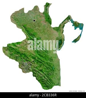 Shape of Lankaran, region of Azerbaijan, with its capital isolated on white background. Satellite imagery. 3D rendering Stock Photo