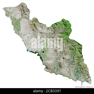 Shape of Nakhchivan, region of Azerbaijan, with its capital isolated on white background. Satellite imagery. 3D rendering Stock Photo