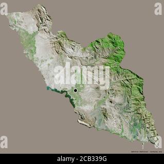 Shape of Nakhchivan, region of Azerbaijan, with its capital isolated on a solid color background. Satellite imagery. 3D rendering Stock Photo