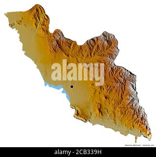 Shape of Nakhchivan, region of Azerbaijan, with its capital isolated on white background. Topographic relief map. 3D rendering Stock Photo