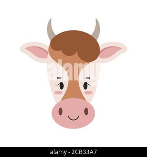 Cute Cow Moo Face Cartoon on Green Circle Background vector ...