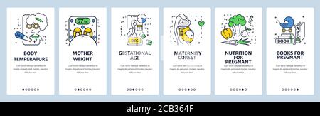 Pregnancy and baby tracking mobile app onboarding screens, vector website banner template Stock Vector