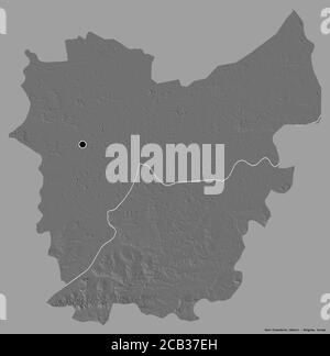 Shape of Oost-Vlaanderen, province of Belgium, with its capital isolated on a solid color background. Bilevel elevation map. 3D rendering Stock Photo