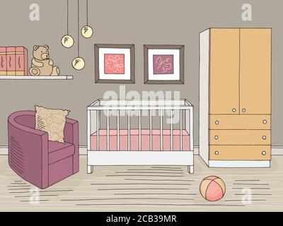 Baby room graphic color interior sketch illustration vector Stock Vector