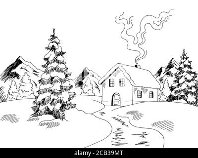 black and white winter scene clip art