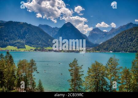 AT - TYROL: Lake Achensee with Pertisau village and Karwendel Mountains in background Stock Photo