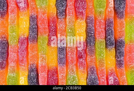 Bright jelly worms background. Close up. Candy background. Stock Photo