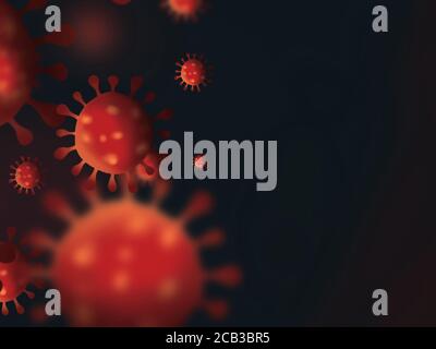 Digital illustration of red coronavirus particles with space for text Stock Photo
