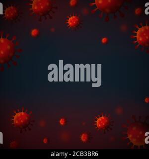 Digital illustration of red coronavirus particles with space for text Stock Photo