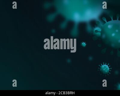 Digital illustration of green coronavirus particles with space for text Stock Photo