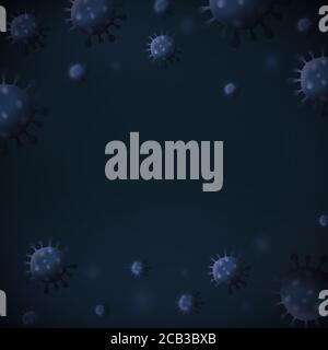 Digital illustration of blue coronavirus particles with space for text Stock Photo