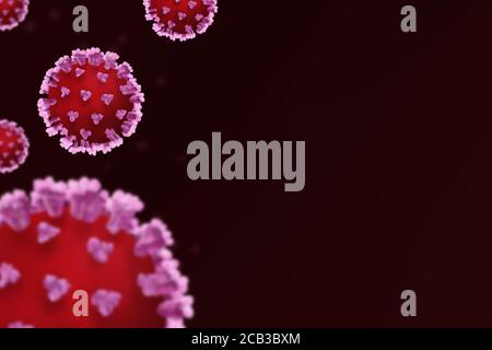 Digital illustration of red coronavirus particles with space for text Stock Photo