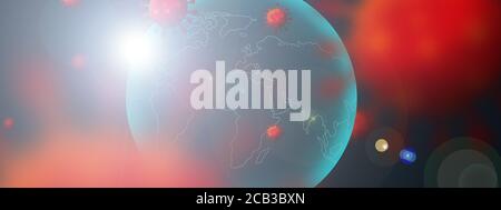 Digital illustration of a round globe and red virus particles Stock Photo