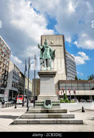 Budapest, Hungary - May 26, 2018: Statue of Baron Eotvos Jozsef in Budapest old town, Hungary Stock Photo