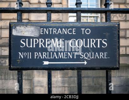 Sign for the Court of Session, Parliament Square, Edinburgh, Scotland, UK. Stock Photo