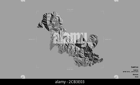 Samtse, district of Bhutan. Bilevel elevation map with lakes and rivers ...