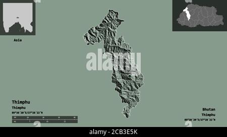 Thimphu District Of Bhutan Elevation Map Colored In Wiki Style With   Shape Of Thimphu District Of Bhutan And Its Capital Distance Scale Previews And Labels Colored Elevation Map 3d Rendering 2cb3e5k 