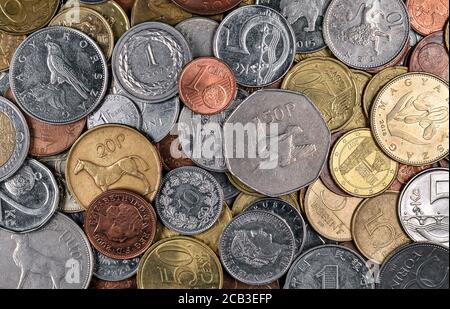 Euro coin backgroun. Money concept. Top view. Flat lay Stock Photo