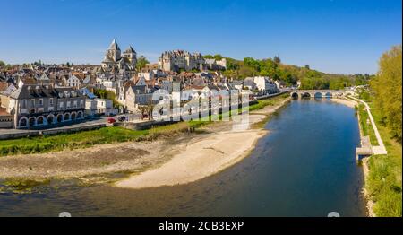 France, Loir et Cher, Loire Valley, Saint Aignan sur Cher, general view of the village on the banks of the Cher River (aerial view) // France, Loir-et