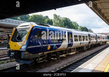 A Northern Trains Class 195 DMU (Diesel Multiple Unit) train at Sheffield railway station, Sheffield, England, UK Stock Photo