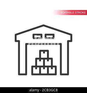 Warehouse with stacked boxes line vector icon. Storage space simple symbol, outline, editable stroke. Stock Vector