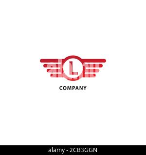 Letter L Initial Abjad Logo Design Template. Rounded Wings, Ellipse Shape and Alphabet Logo Concept. Isolated On White Background. Red Color Theme. Stock Vector