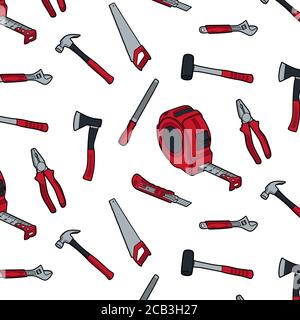 Seamless pattern. Working tools icon set vector illustration line art Stock Vector