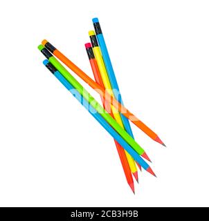 Pattern made with some different colored wood pencil crayons on white paper background Stock Photo
