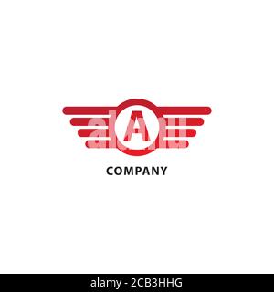 Letter A Initial Abjad Logo Design Template. Rounded Wings, Ellipse Shape and Alphabet Logo Concept. Isolated On White Background. Red Color Theme Stock Vector