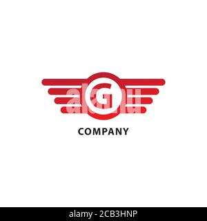 Rounded Wings, Ellipse Shape and Alphabet Logo Concept. Letter G Initial Abjad Logo Design Template. Isolated On White Background. Red Color Theme Stock Vector