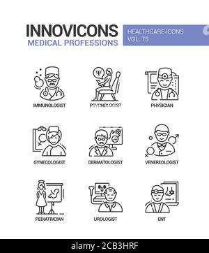 Medical professions line design style icons set Stock Vector