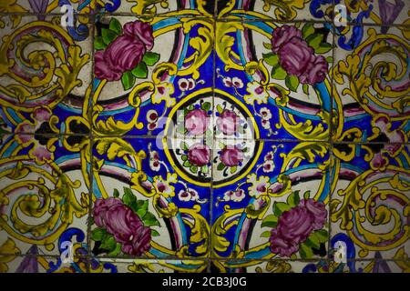 Ceramic wall texture with painted colorful patterns Stock Photo