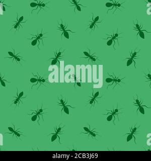 Ants seamless pattern. Green hand drawn insects on light background. Vector illustration. Stock Vector