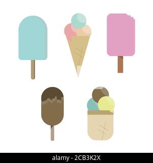 Ice cream set in flat style. Ice cream icon logo collection isolated on white background Stock Vector