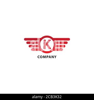 Letter K Initial Abjad Logo Design Template. Isolated On White Background. Rounded Wings, Ellipse Shape and Alphabet Logo Concept. Red Color Theme. Stock Vector