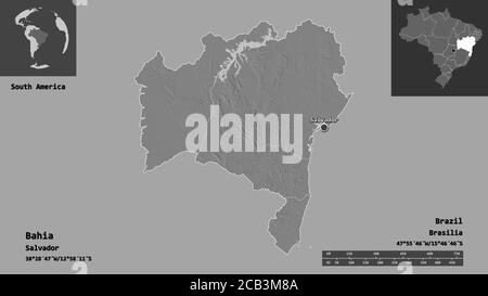 Shape of Brazil with its capital isolated on a solid color background.  Bilevel elevation map. 3D rendering Stock Photo - Alamy