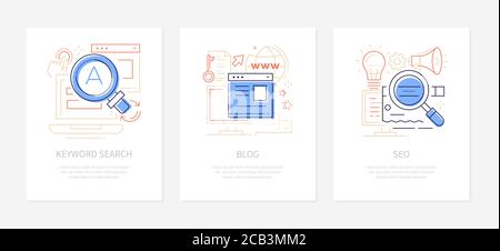 Content management - line design style banners set Stock Vector