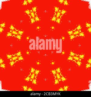 Geometric red and golden kaleidoscope gold seamless pattern. Abstract multicolored background. Illustration for design. Bright flower. Stock Photo