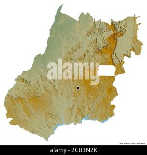 Shape of Goiás, state of Brazil, with its capital isolated on white background. Topographic relief map. 3D rendering Stock Photo