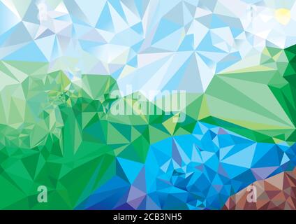 Landscape of colored polygons. vector drawing Stock Vector