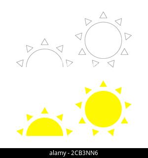 Outline full and halved sun icon. Sunset sunrise. Sunshine vector symbol Stock Vector