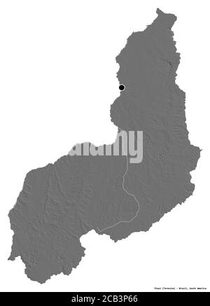 Shape of Piauí, state of Brazil, with its capital isolated on white background. Bilevel elevation map. 3D rendering Stock Photo