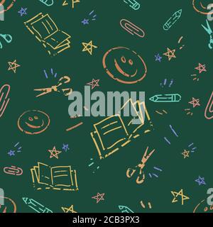 Back to School Doodles on Blackboard Pattern Stock Vector