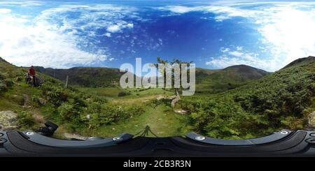 360 degree panoramic view of View to Brothers Water and the Hartsop valley, Kirkstone pass, Lake District National Park, Cumbria, England, UK