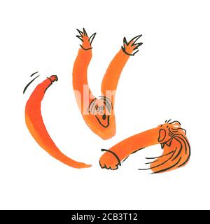 Expressive Handrawn Red Characters Fight Each Other Stock Vector
