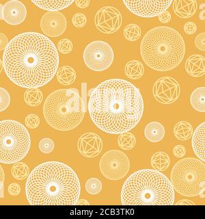 Yellow seamless vector pattern with geometric abstract round symbols. Stock Vector